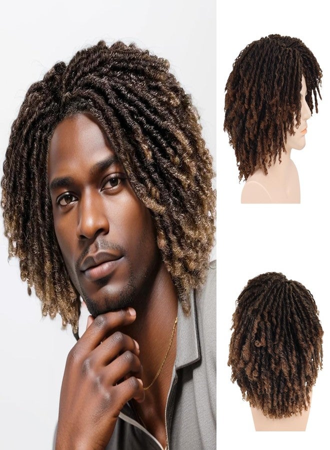 GNIMEGIL Ombre Brown Dreadlocks Wigs for Men Medium Length Afro Hairstyle Fake Braids Wig with Bangs in Synthetic Hair T1B/30 Color Dreads Wig Braided 14 inch - Image 1